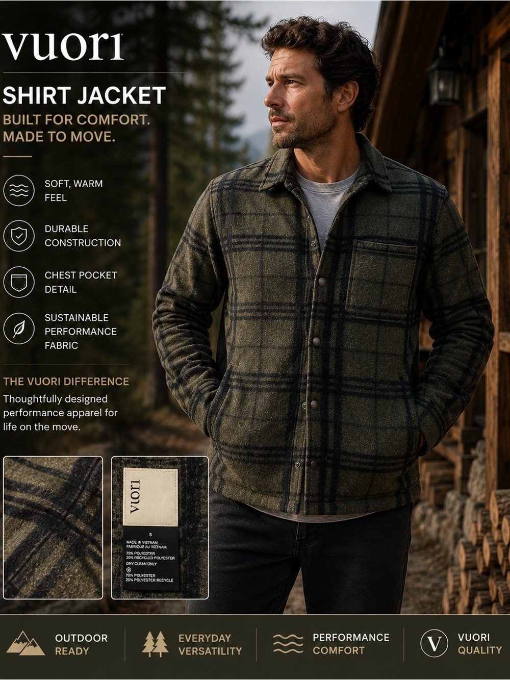 Vuori Gray Plaid Shirt Jacket Shacket Men’s Small